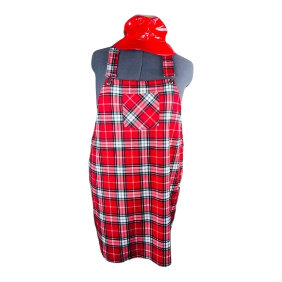 NEW LOOK Womens Plaid Jumper Overall Dress With Bucket Hat Red XXXL 90s Y2K - Picture 1 of 7